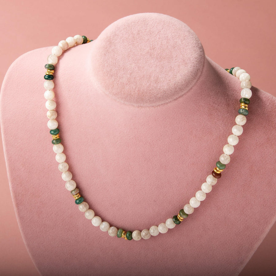 Laboratory Certified Moonstone and Agate Natural Stone Beaded Necklace – Unisex Stylish Design