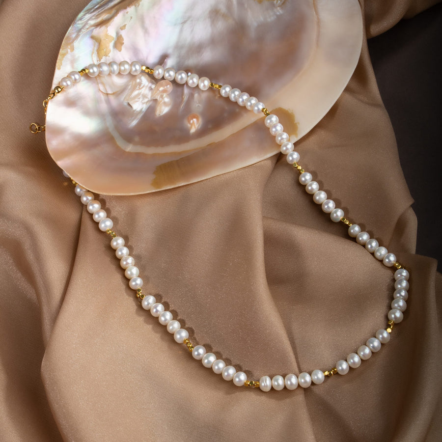Laboratory Certified Pearl Natural Stone Necklace with Gold-Plated Clasp – Handcrafted