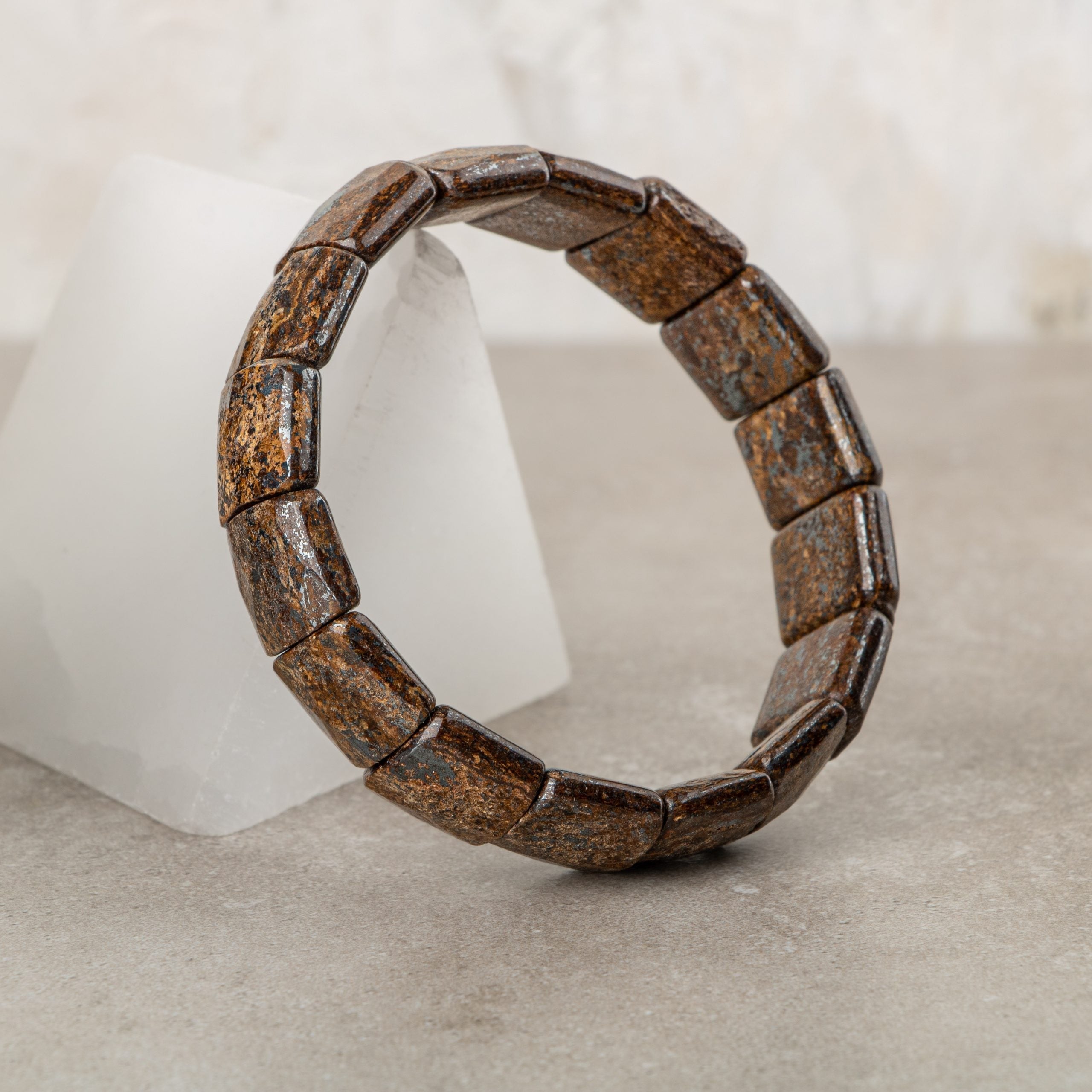 Certified Bronzite Wide Cut Herringbone Natural Gemstone Bracelet