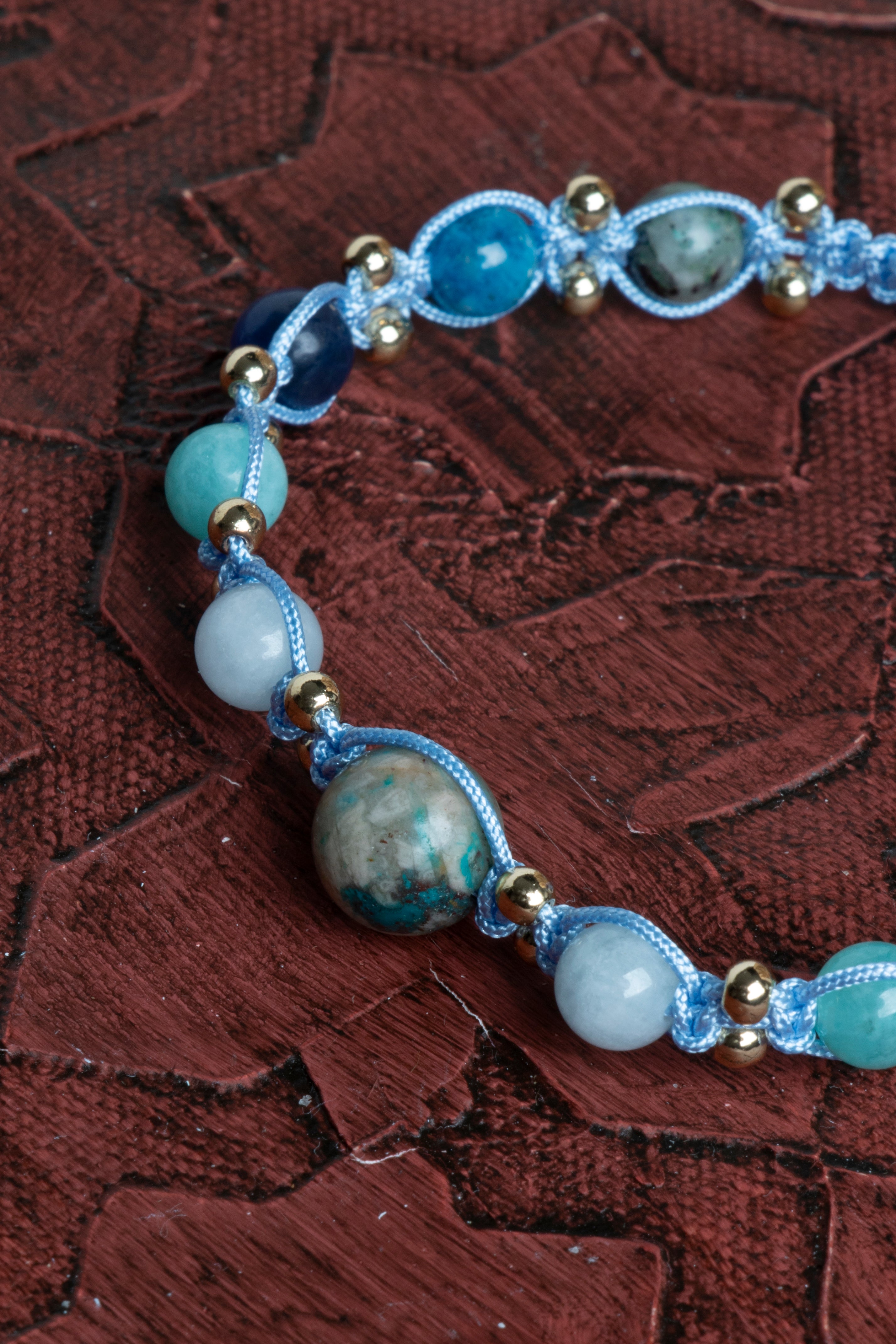 Laboratory Certified Aquamarine, Amazonite & Chrysocolla Natural Stone Bracelet