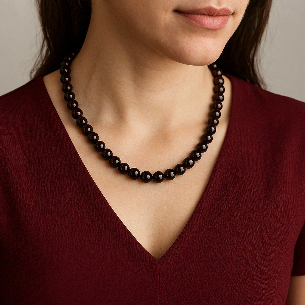 Laboratory Certified Burgundy Garnet 8 mm Natural Stone Necklace