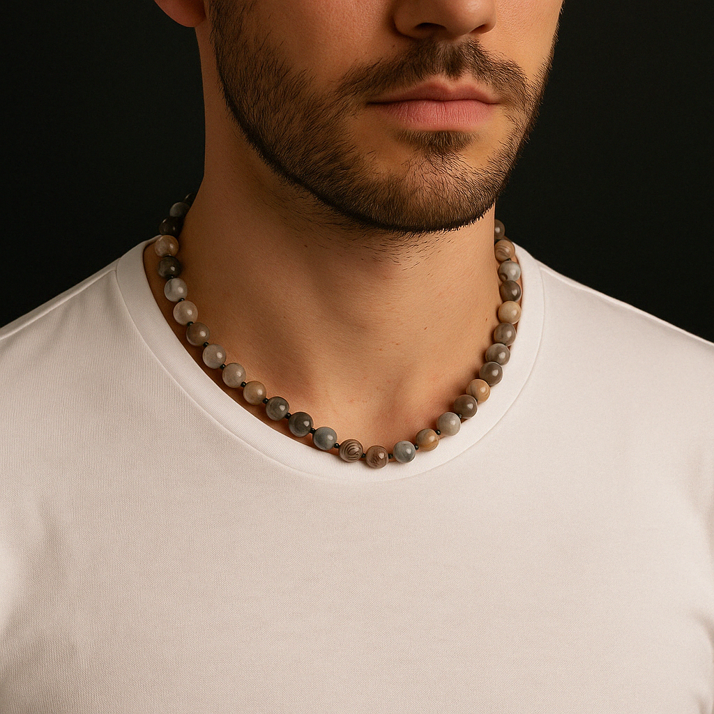 Laboratory Certified Botswana Agate 8 mm Knotted Natural Stone Necklace