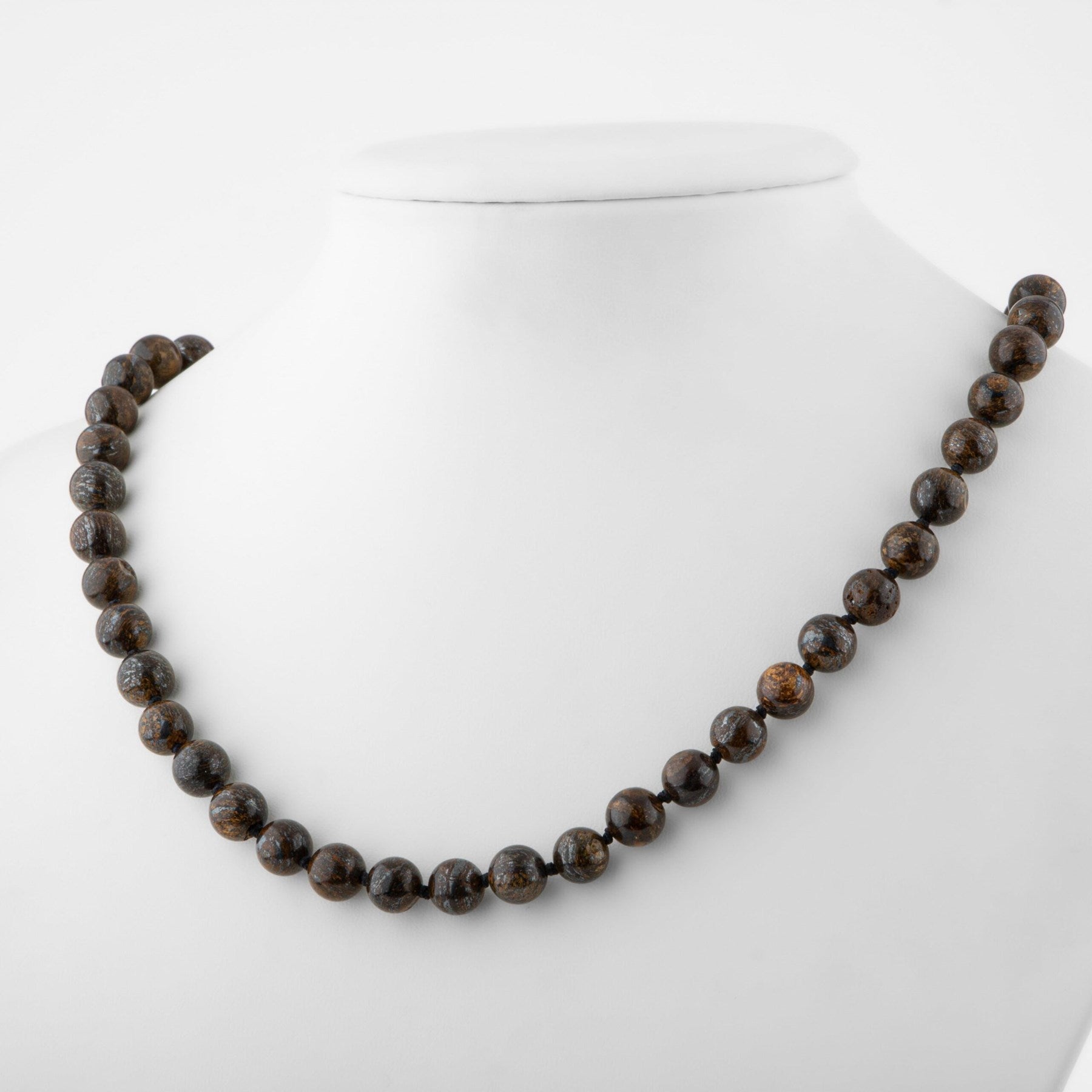 Laboratory Certified Bronzite 8 mm Knotted Natural Stone Necklace