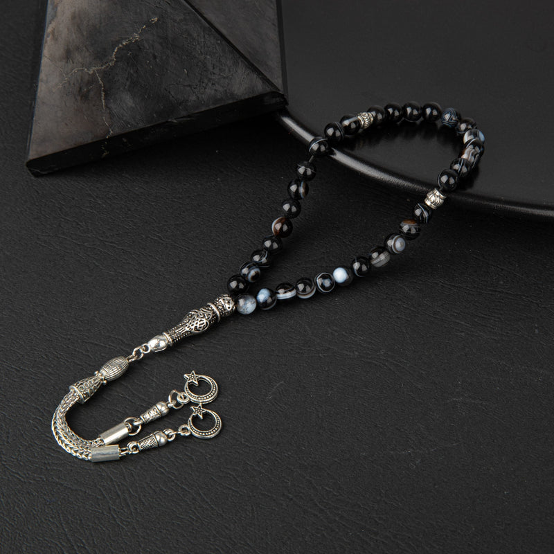 Laboratory Certified Black Eye Agate Natural Gemstone Prayer Beads 33-Bead – 6mm
