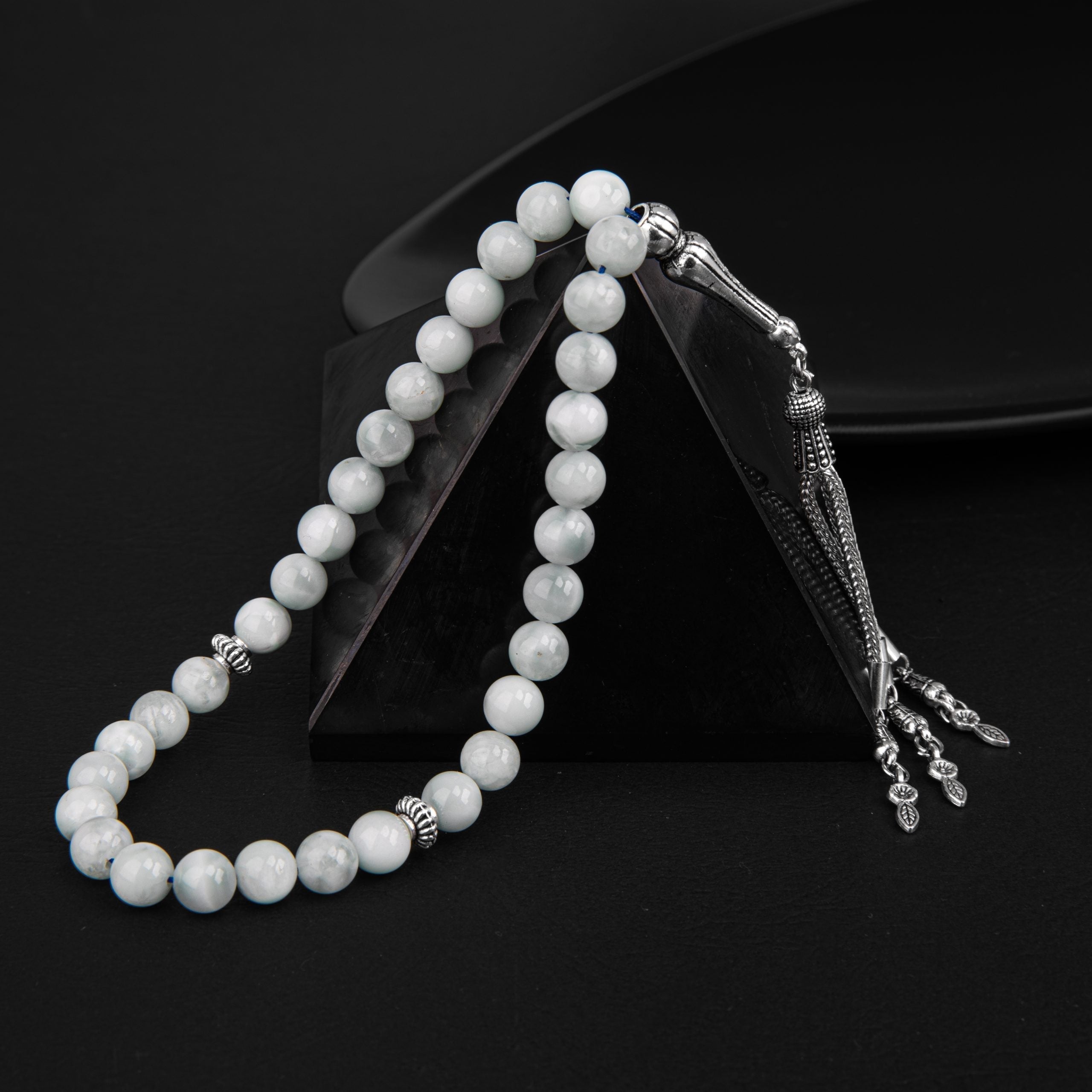 Blue Larimar Natural Gemstone Prayer Beads 33-Bead – 8mm Handcrafted