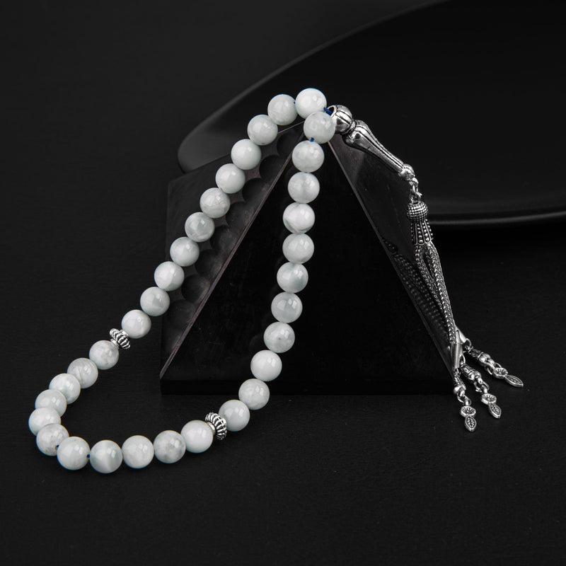 Laboratory Certified Blue Larimar Natural Gemstone Prayer Beads 33-Bead – 8mm