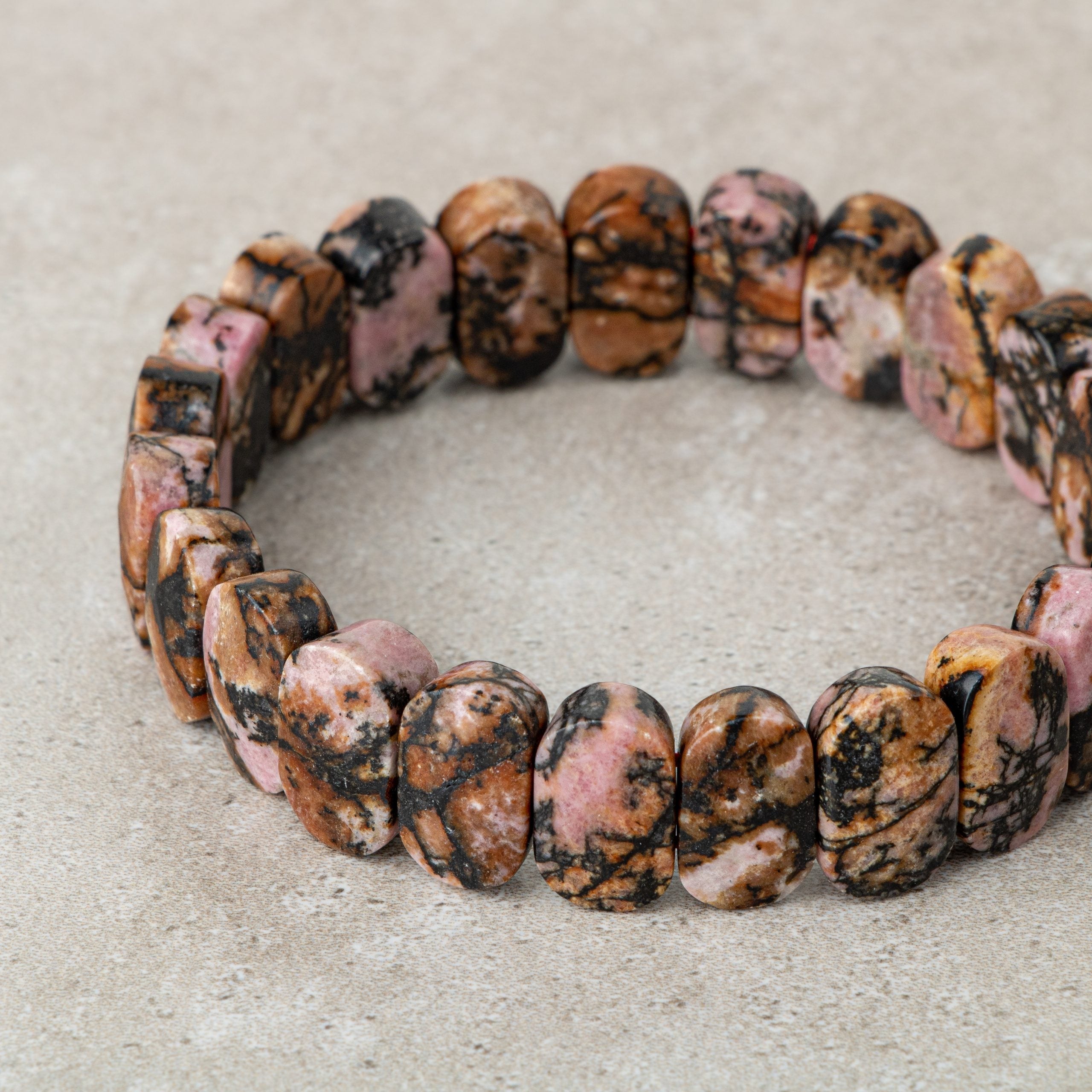 Certified Rhodonite Wide Cut Natural Gemstone Bracelet