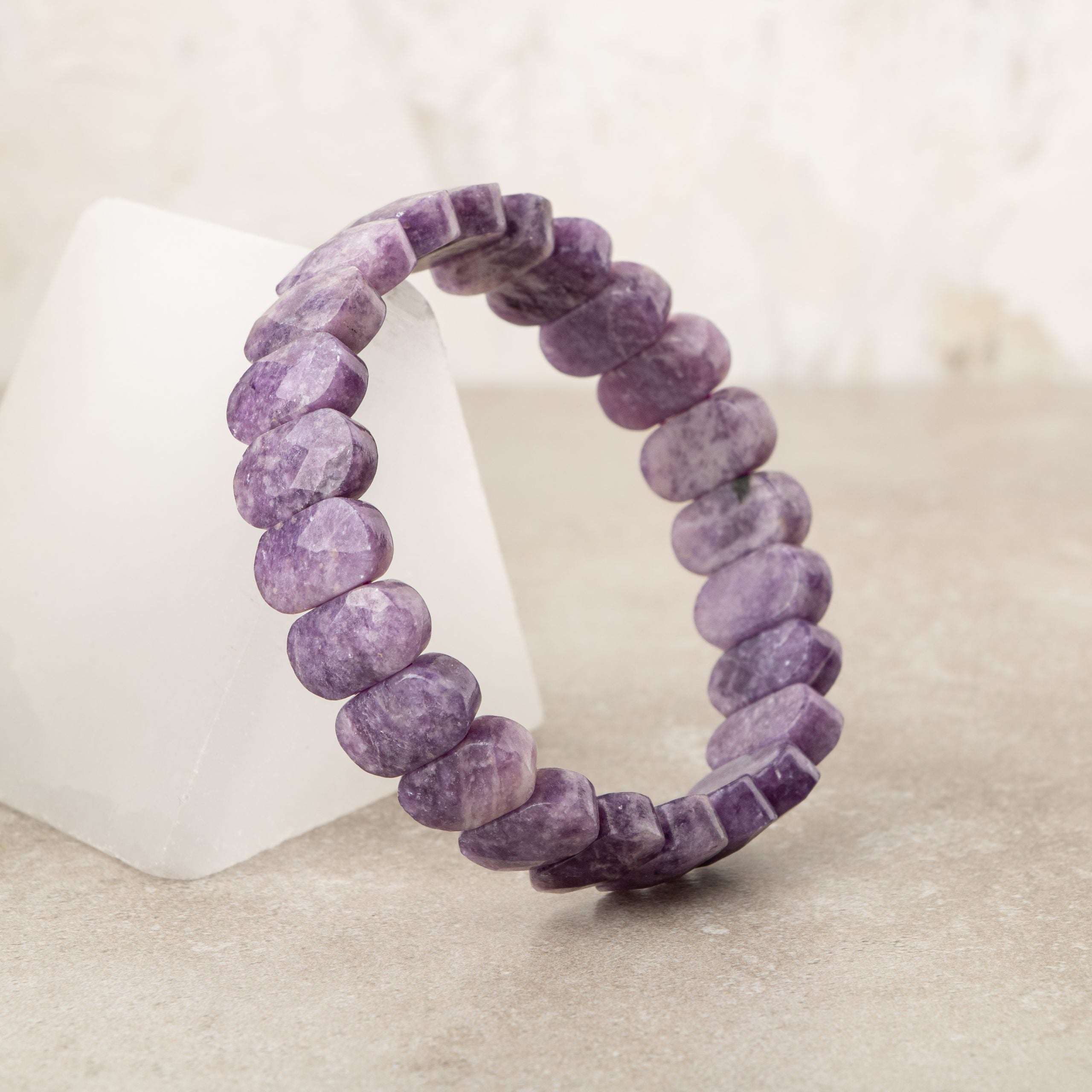 Certified Lepidolite Wide Cut Natural Gemstone Bracelet