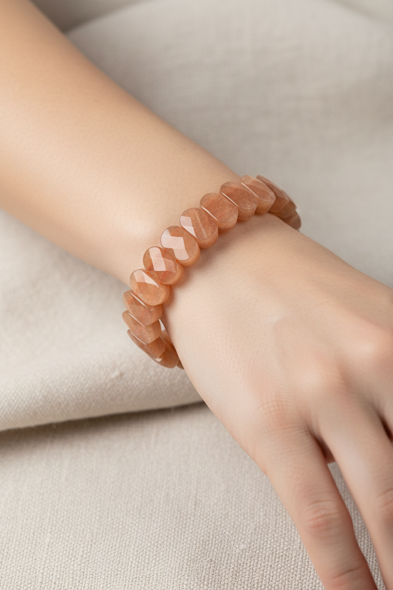 Laboratory Certified Sunstone Wide Cut Natural Gemstone Bracelet