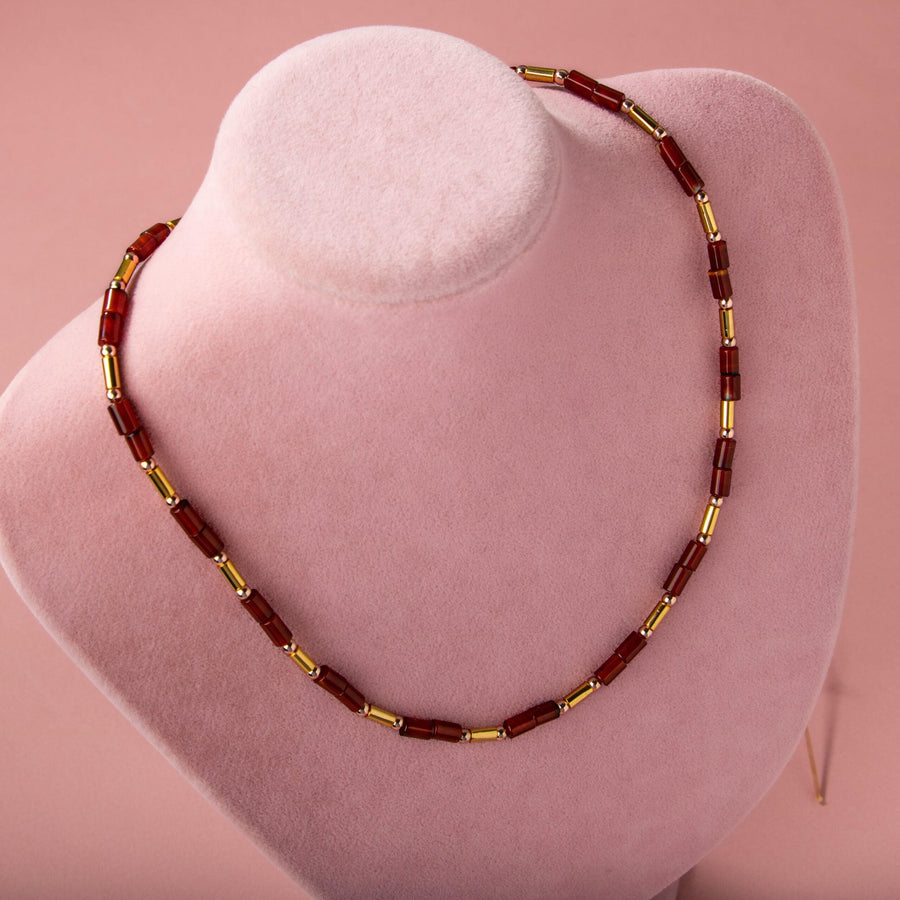 Laboratory Certified Red Agate & Hematite Natural Stone Necklace – Special Design