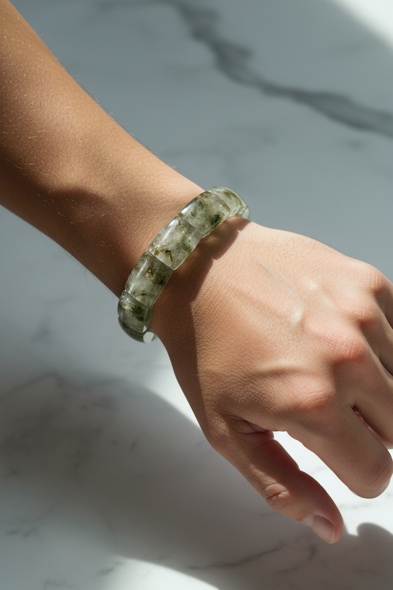 Laboratory Certified Prehnite Wide Cut Natural Gemstone Bracelet