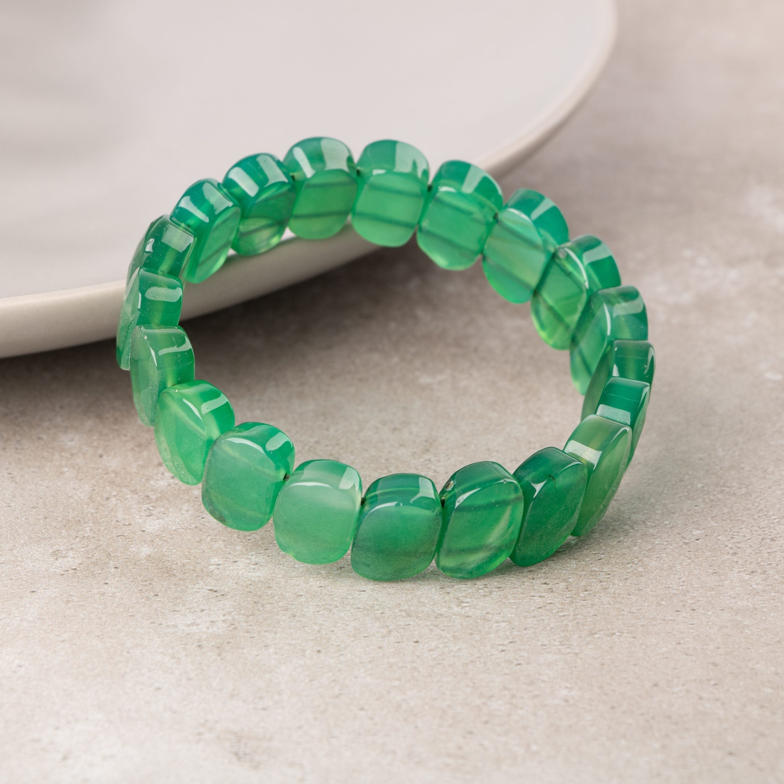 Certified Green Agate Wide Cut Special Cut Natural Gemstone Bracelet
