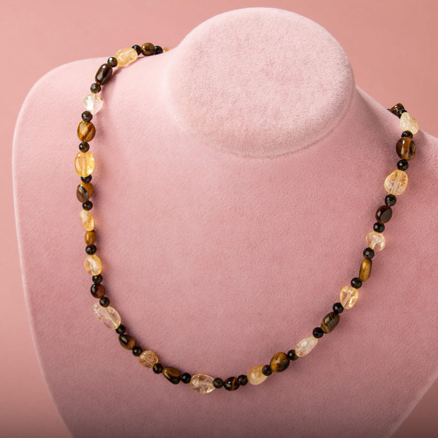 Laboratory Certified Tiger’s Eye, Citrine & Obsidian Natural Stone Necklace – Special Design
