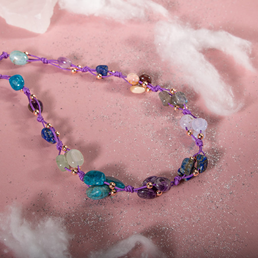 Laboratory Certified Sagittarius Zodiac Natural Stone Macramé Necklace – Amethyst, Jasper, Chalcedony, Labradorite, Lapis Lazuli, Blue Apatite, Green Aventurine – Special Design