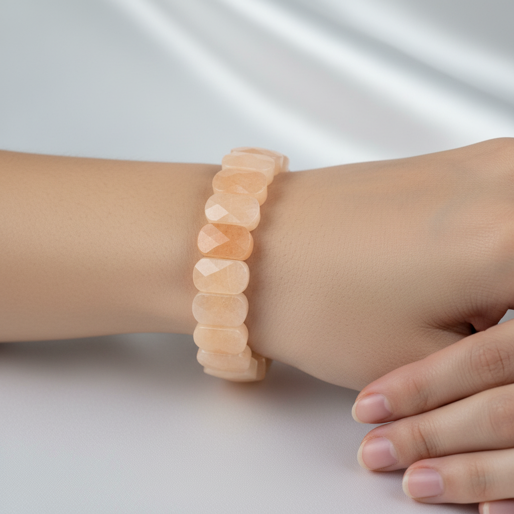 Morganite Wide Cut Natural Gemstone Bracelet