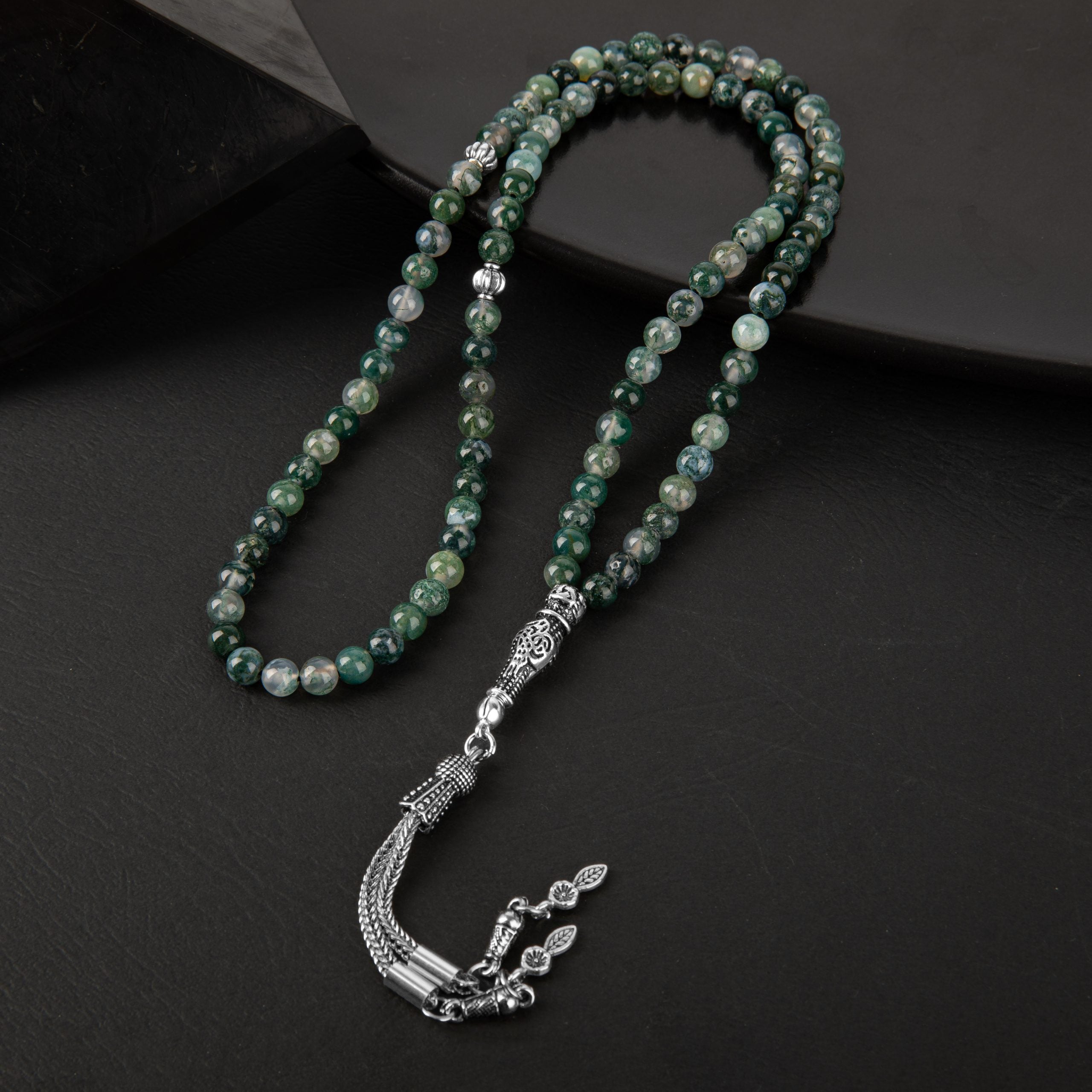 Moss Agate Natural Gemstone Prayer Beads 99-Bead – 6mm Handcrafted