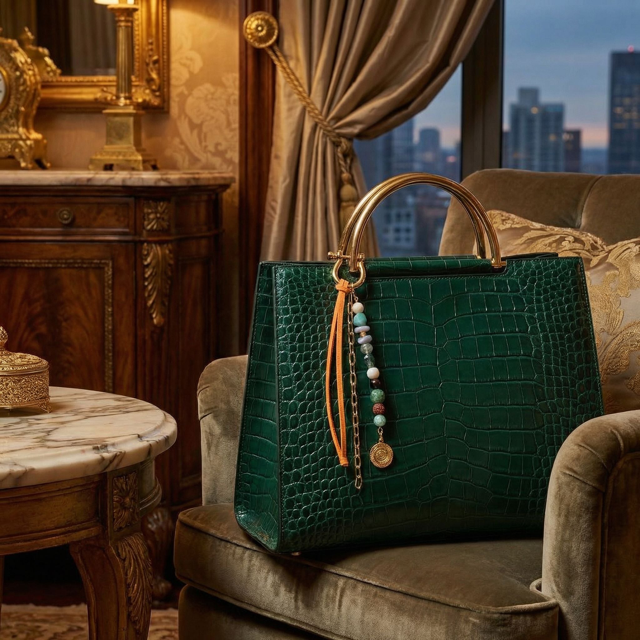 Laboratory Certified Natural Stone Bag Charm – Moonstone, Anyolite, Prehnite, Jasper, Turquoise, Mother of Pearl & Chrysoprase