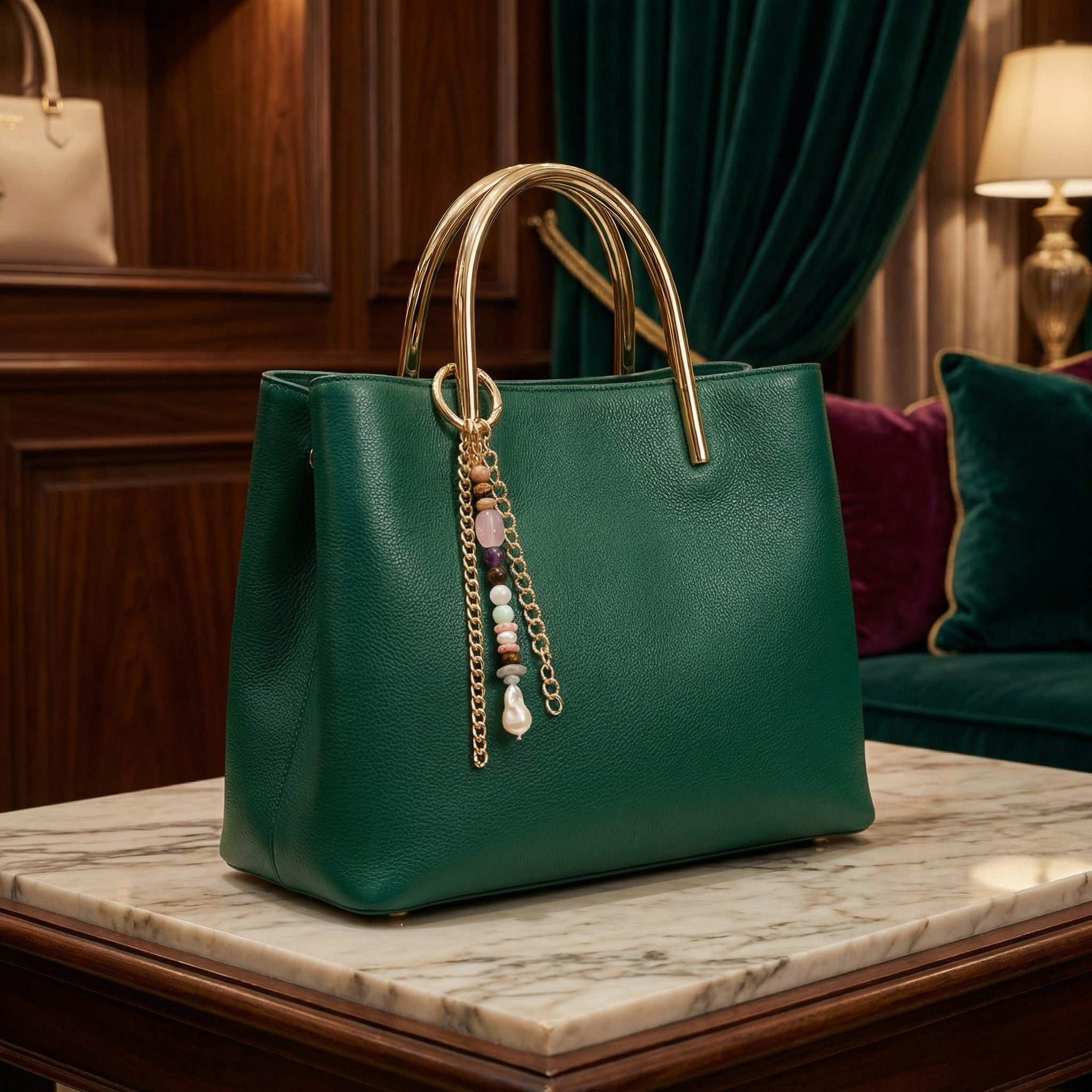 Laboratory Certified Natural Stone Bag Charm – Pearl, Amethyst, Rhodochrosite, Bronzite, Sunstone, Selenite & Labradorite