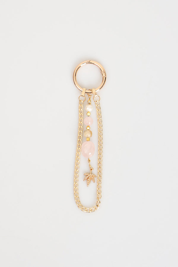 Laboratory Certified Natural Stone Bag Charm – Rose Quartz, Pearl & Citrine