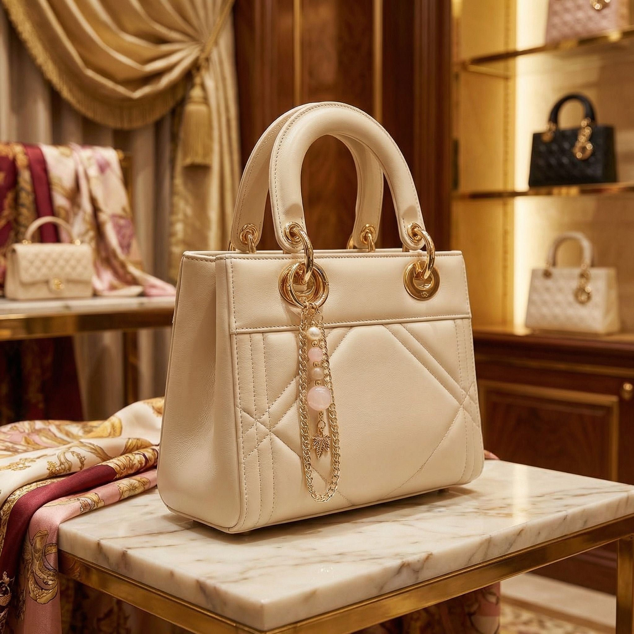 Laboratory Certified Natural Stone Bag Charm – Rose Quartz, Pearl & Citrine