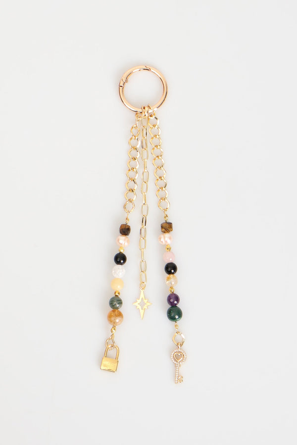 Laboratory Certified Natural Stone Bag Charm – Citrine, Amethyst, Tiger’s Eye, Crystal Quartz (Necef), Rose Quartz & Pearl