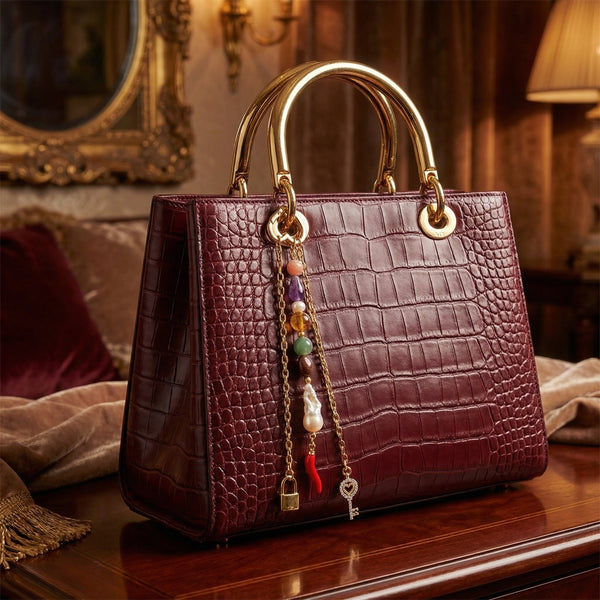 Laboratory Certified Natural Stone Bag Charm – Citrine, Amethyst, Jade, Strawberry Quartz & Pearl