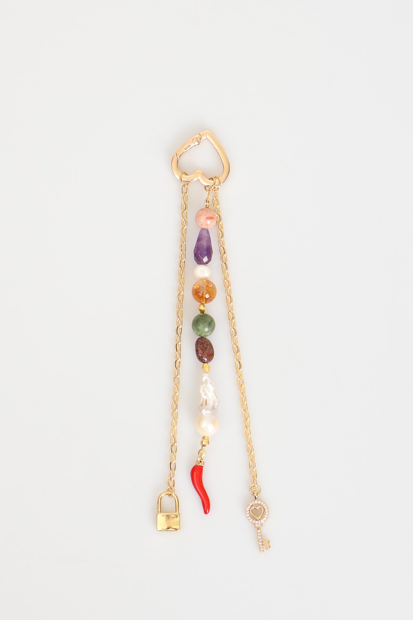 Laboratory Certified Natural Stone Bag Charm – Citrine, Amethyst, Jade, Strawberry Quartz & Pearl