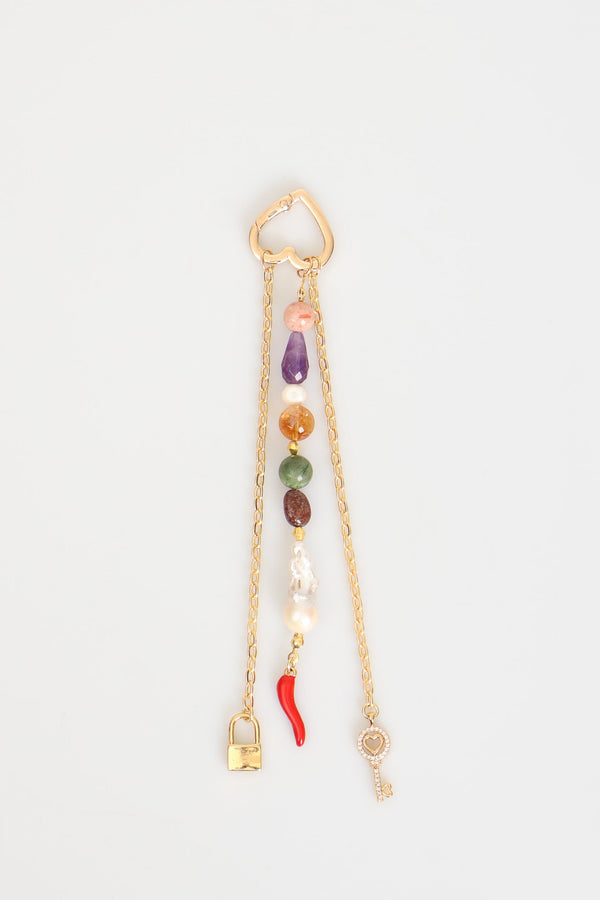 Laboratory Certified Natural Stone Bag Charm – Citrine, Amethyst, Jade, Strawberry Quartz & Pearl