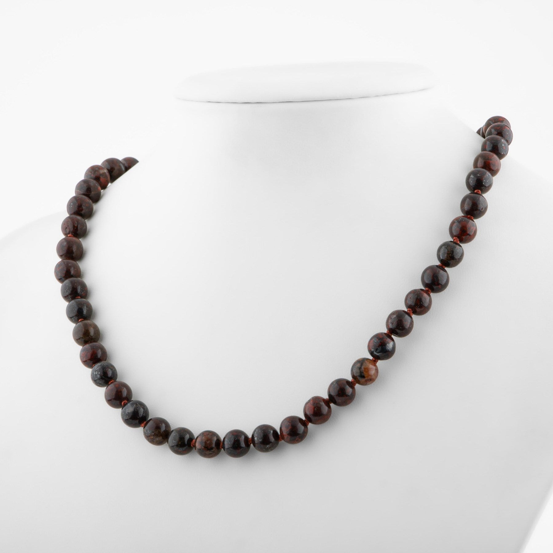 Laboratory Certified Dragon Jasper 8 mm Knotted Natural Stone Necklace