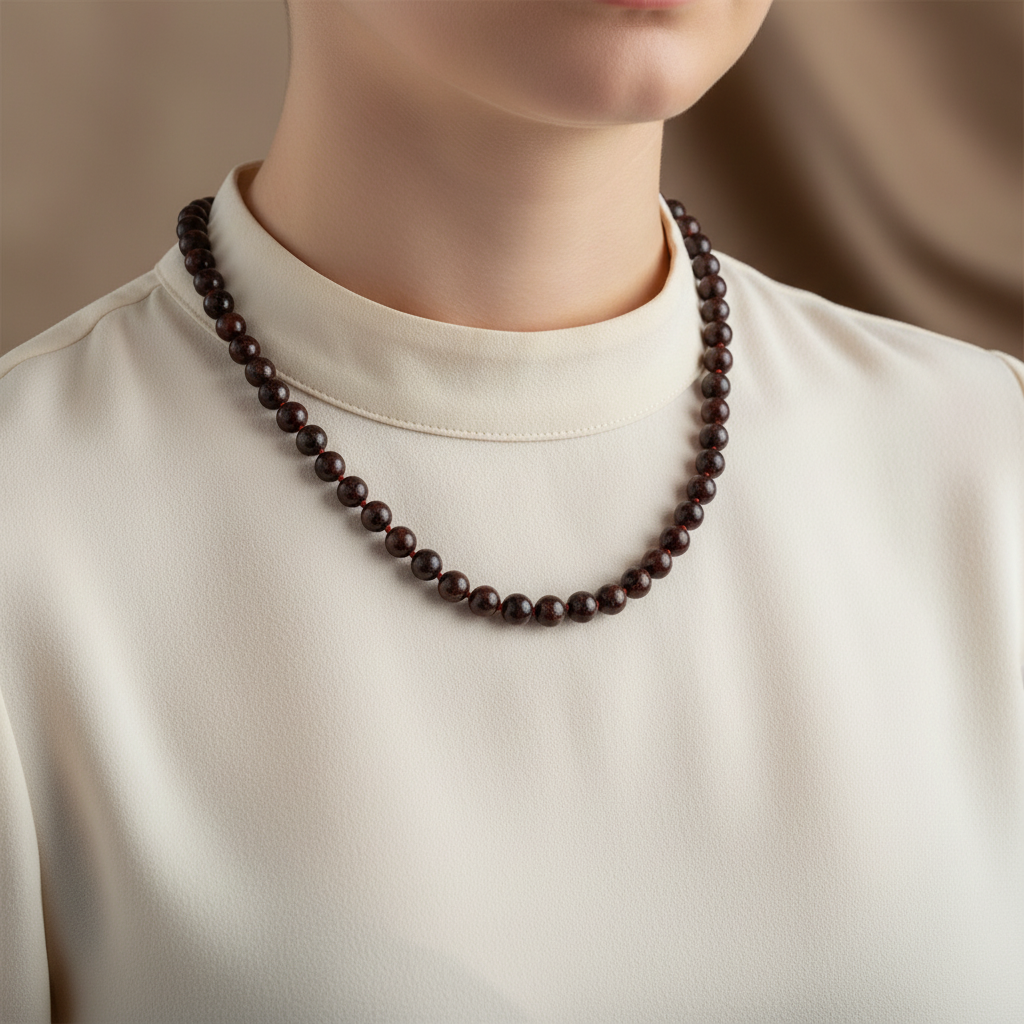 Laboratory Certified Dragon Jasper 8 mm Knotted Natural Stone Necklace