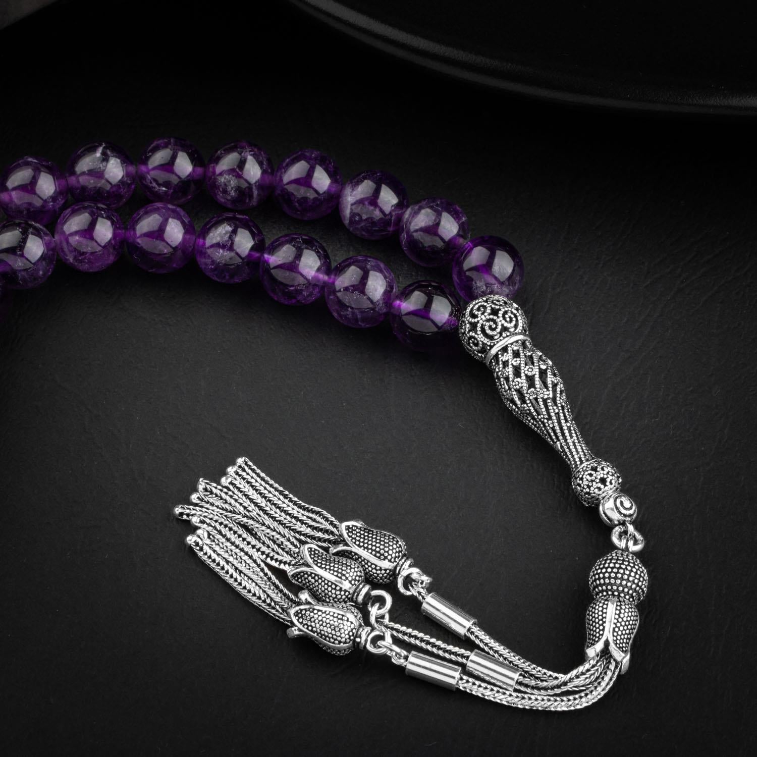 Amethyst Natural Gemstone 9 mm 925 Sterling Silver Prayer Beads
