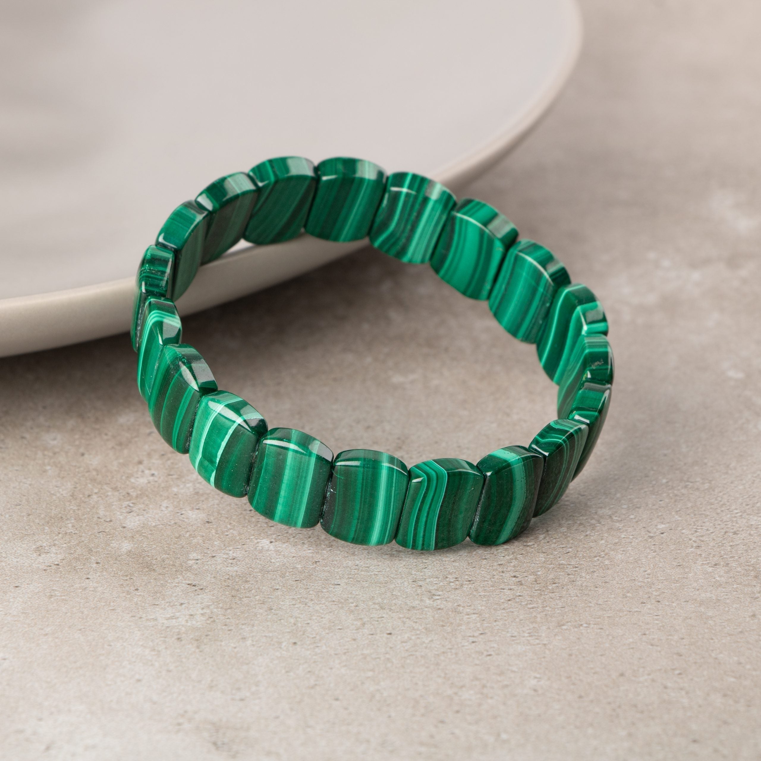 Certified Malachite Wide Cut Natural Gemstone Bracelet