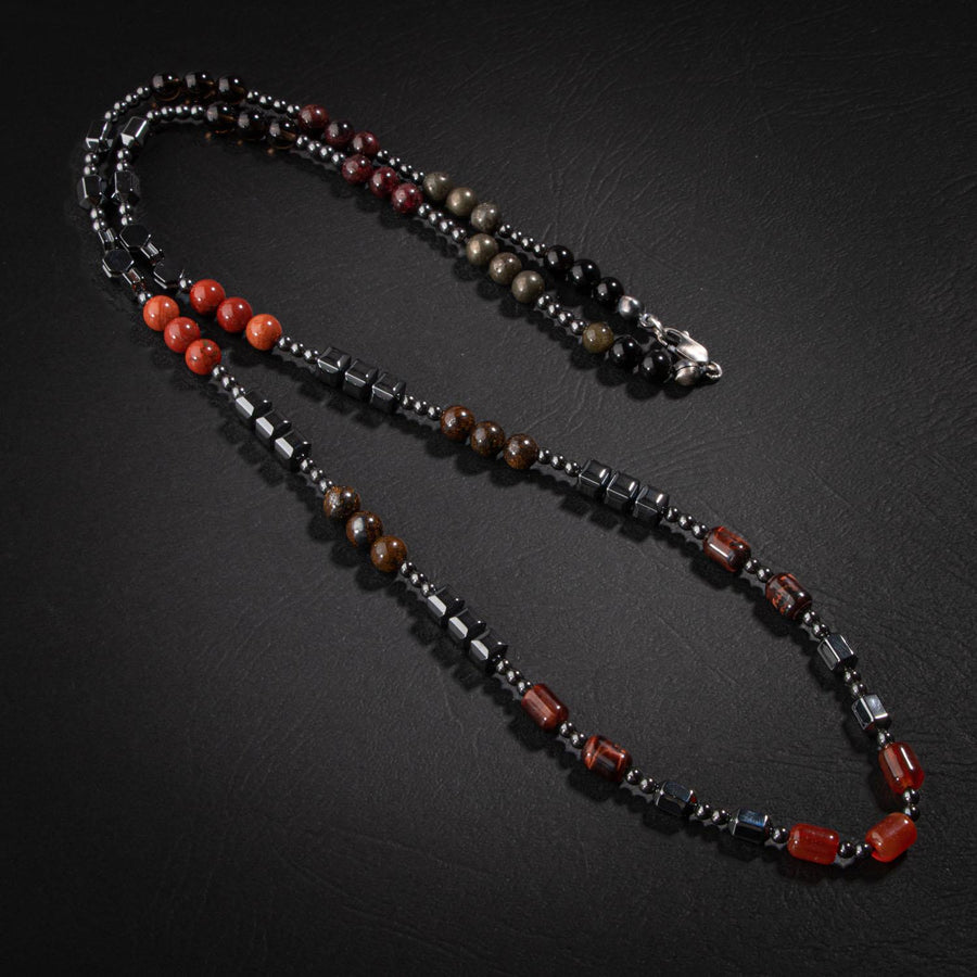 Laboratory Certified Obsidian, Pyrite, Smoky Quartz, Jasper, Bronzite, Tiger’s Eye, Red Agate, Garnet Stone & Hematite Natural Stone Men’s Design Necklace – Special Design