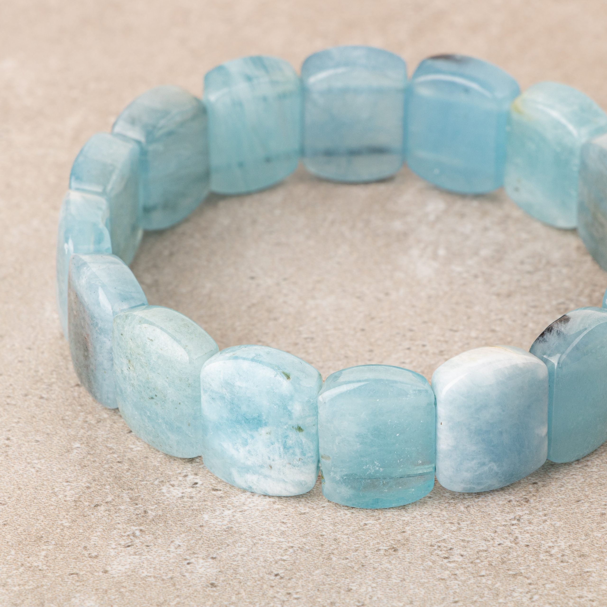Certified Aquamarine Wide Cut Square Cut Natural Gemstone Bracelet