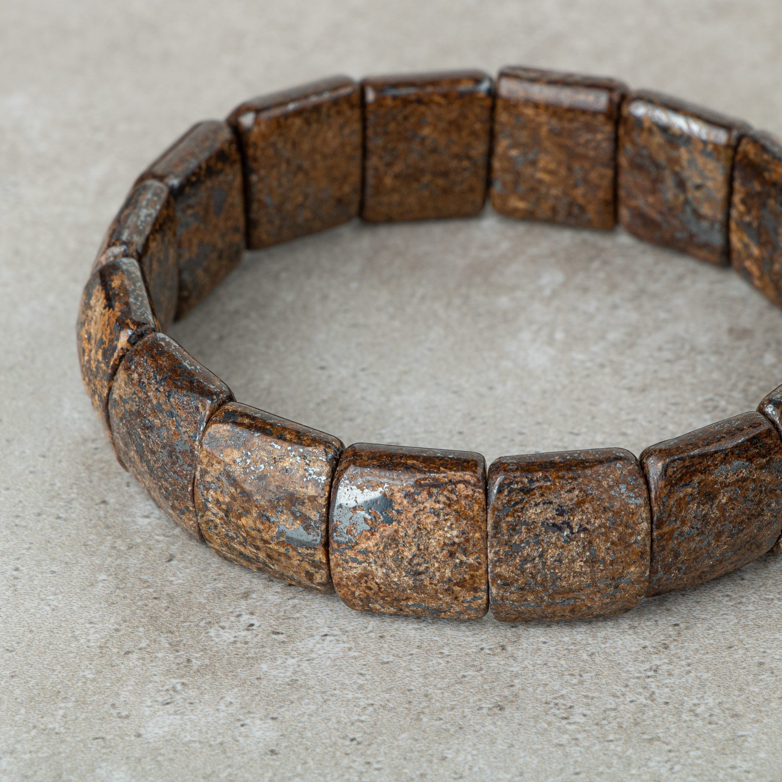 Certified Bronzite Wide Cut Herringbone Natural Gemstone Bracelet