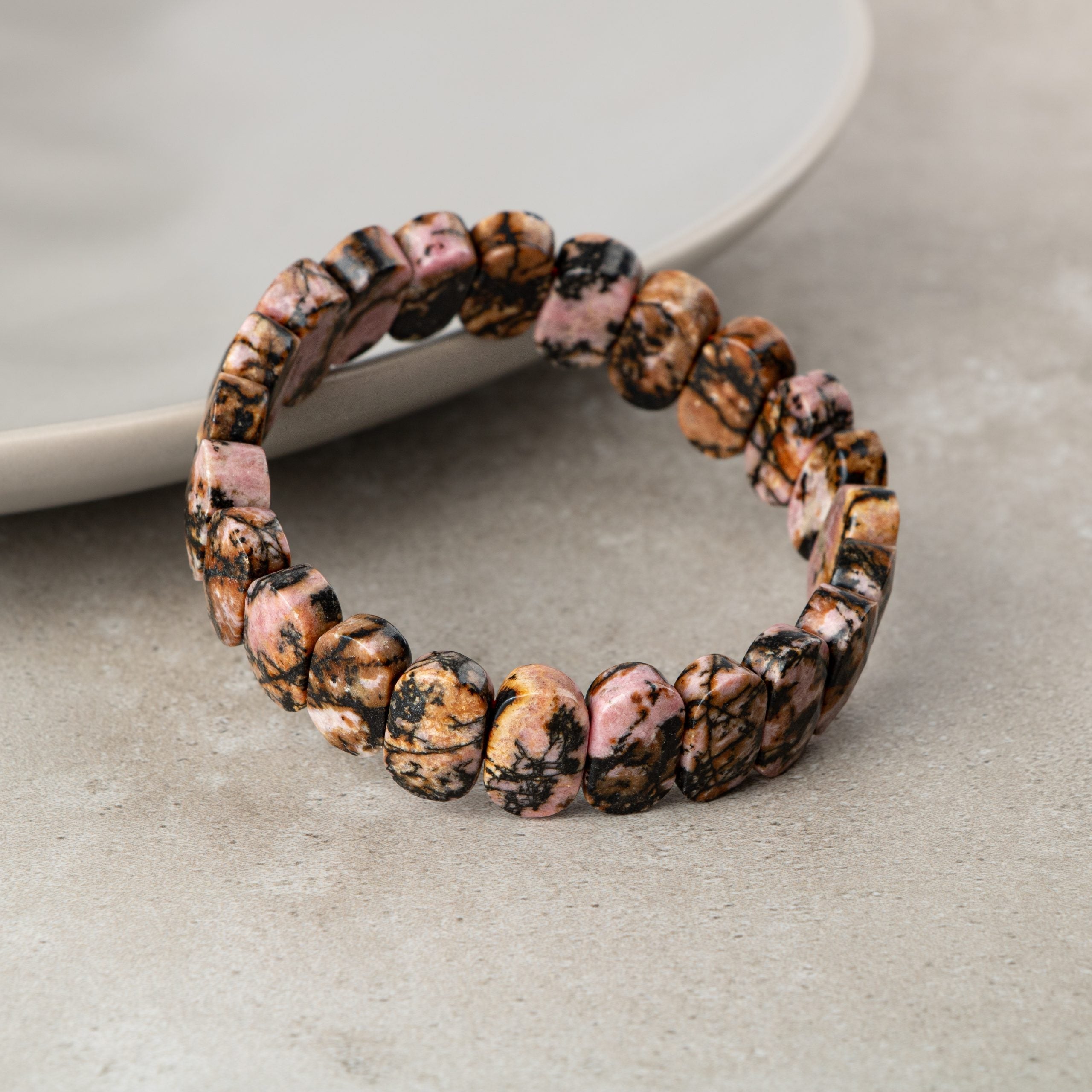 Certified Rhodonite Wide Cut Natural Gemstone Bracelet