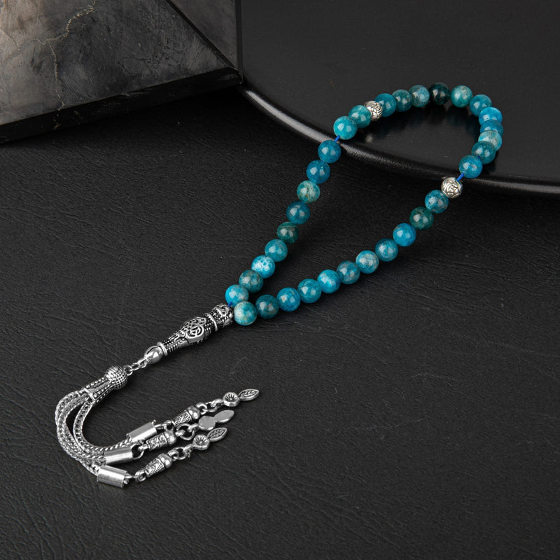 Laboratory Certified Blue Apatite Natural Gemstone Prayer Beads 33-Bead – 6mm