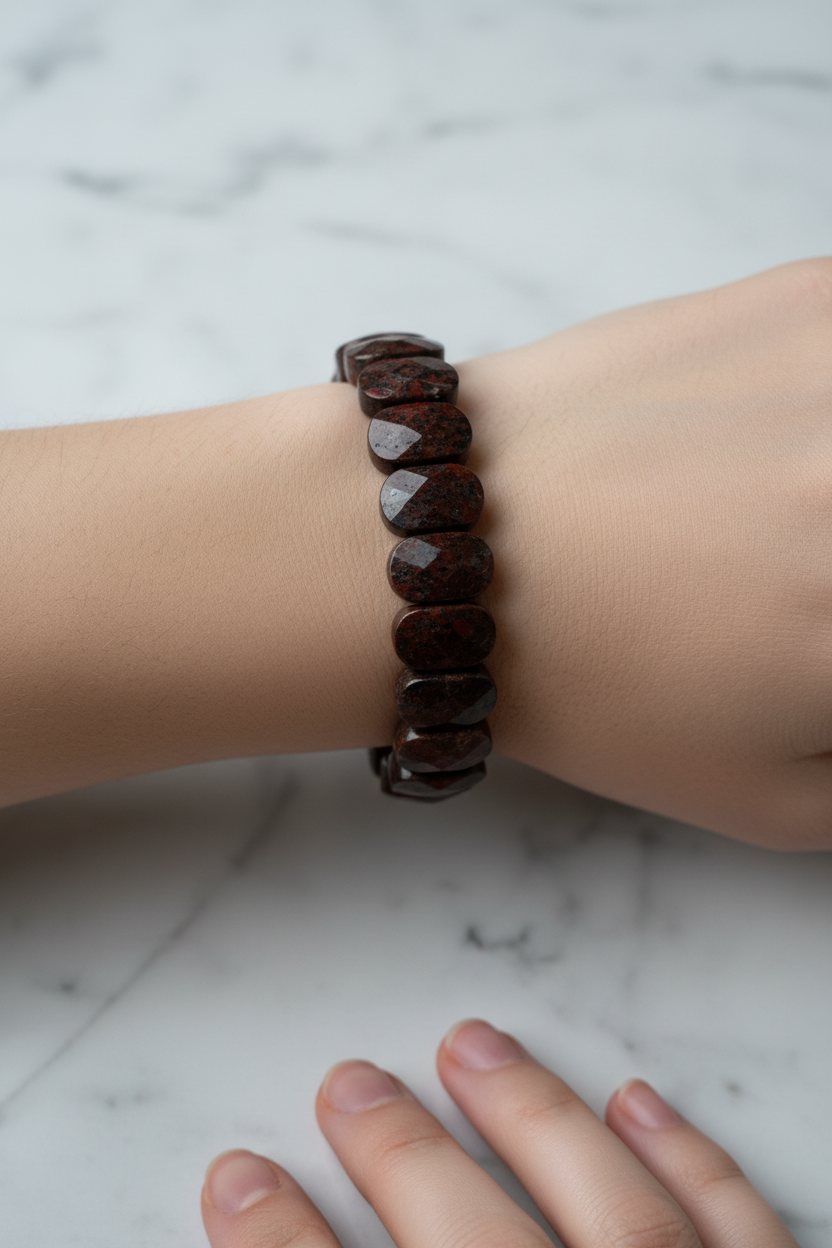 Dragon Jasper Wide Cut Natural Gemstone Bracelet