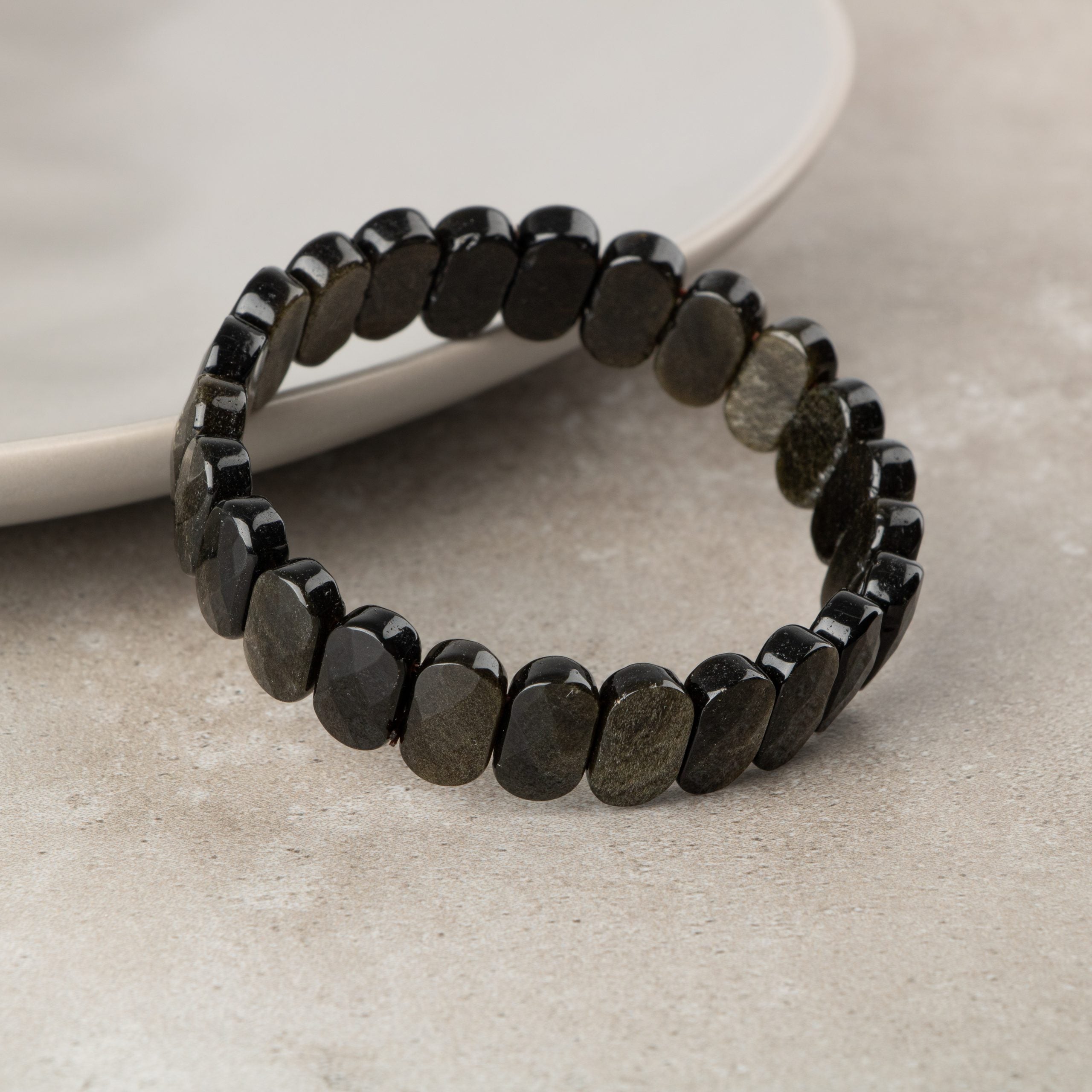Certified Rainbow Obsidian Wide Cut Natural Gemstone Bracelet