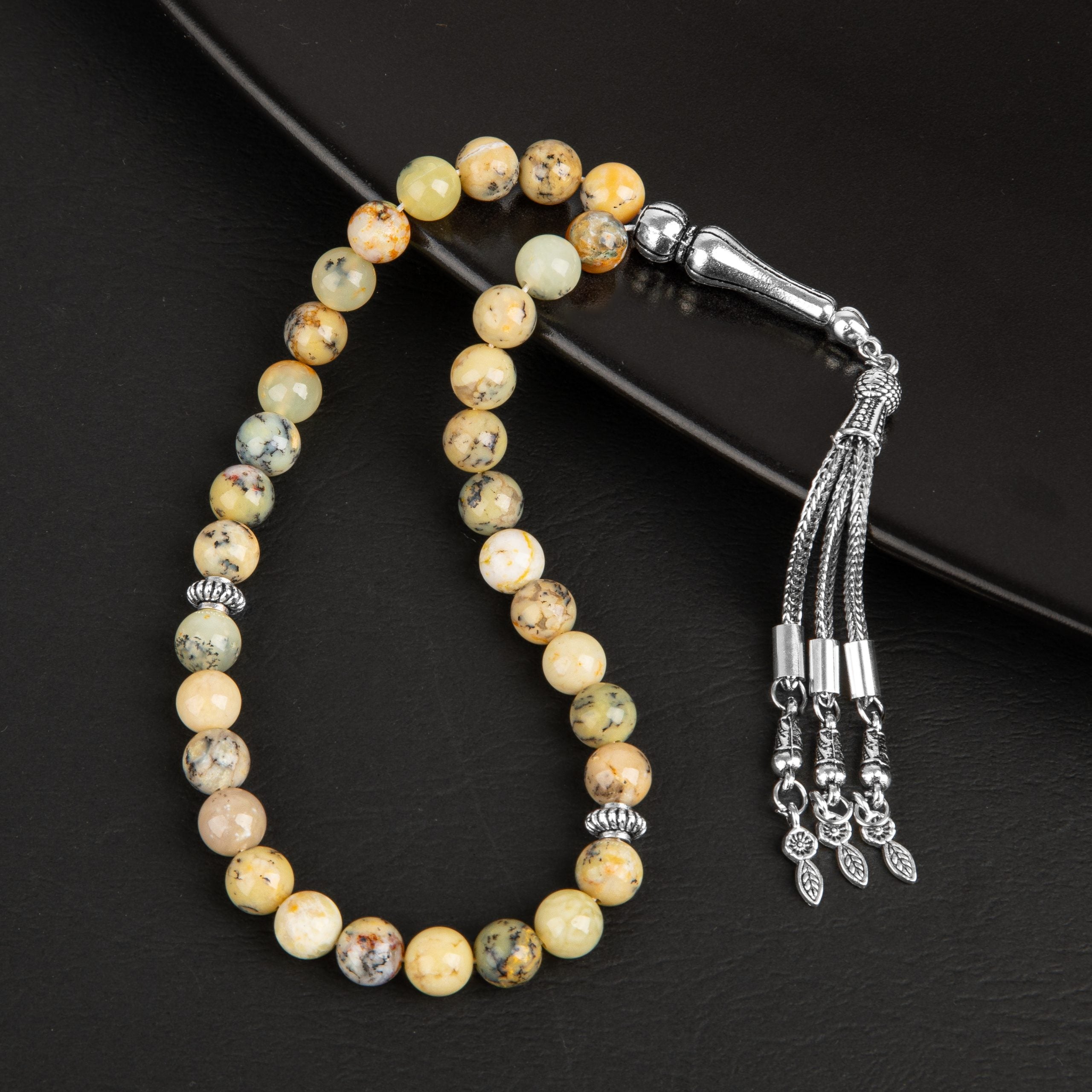 Opal Yellow Natural Gemstone Prayer Beads 33-Bead – 8mm Handcrafted