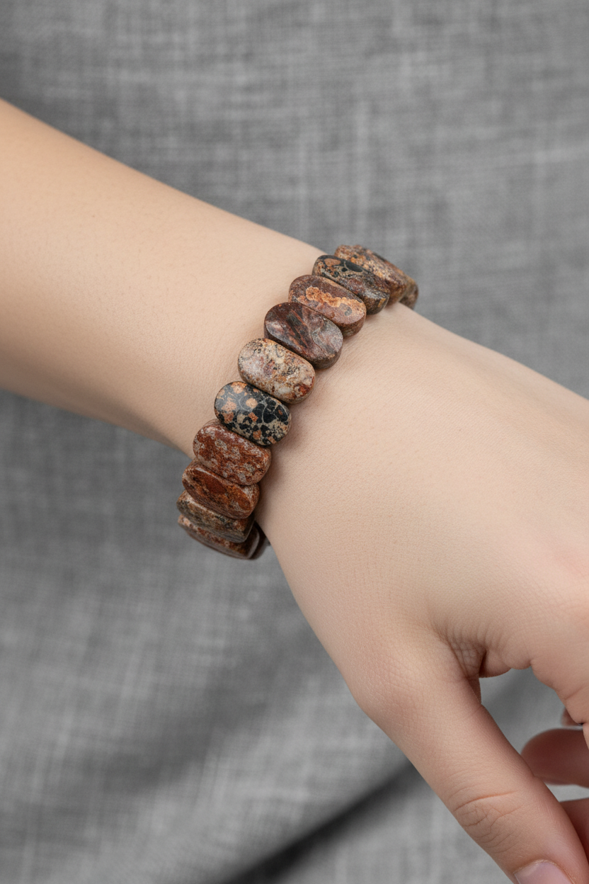 Laboratory Certified Brown Jasper Wide Cut Natural Gemstone Bracelet