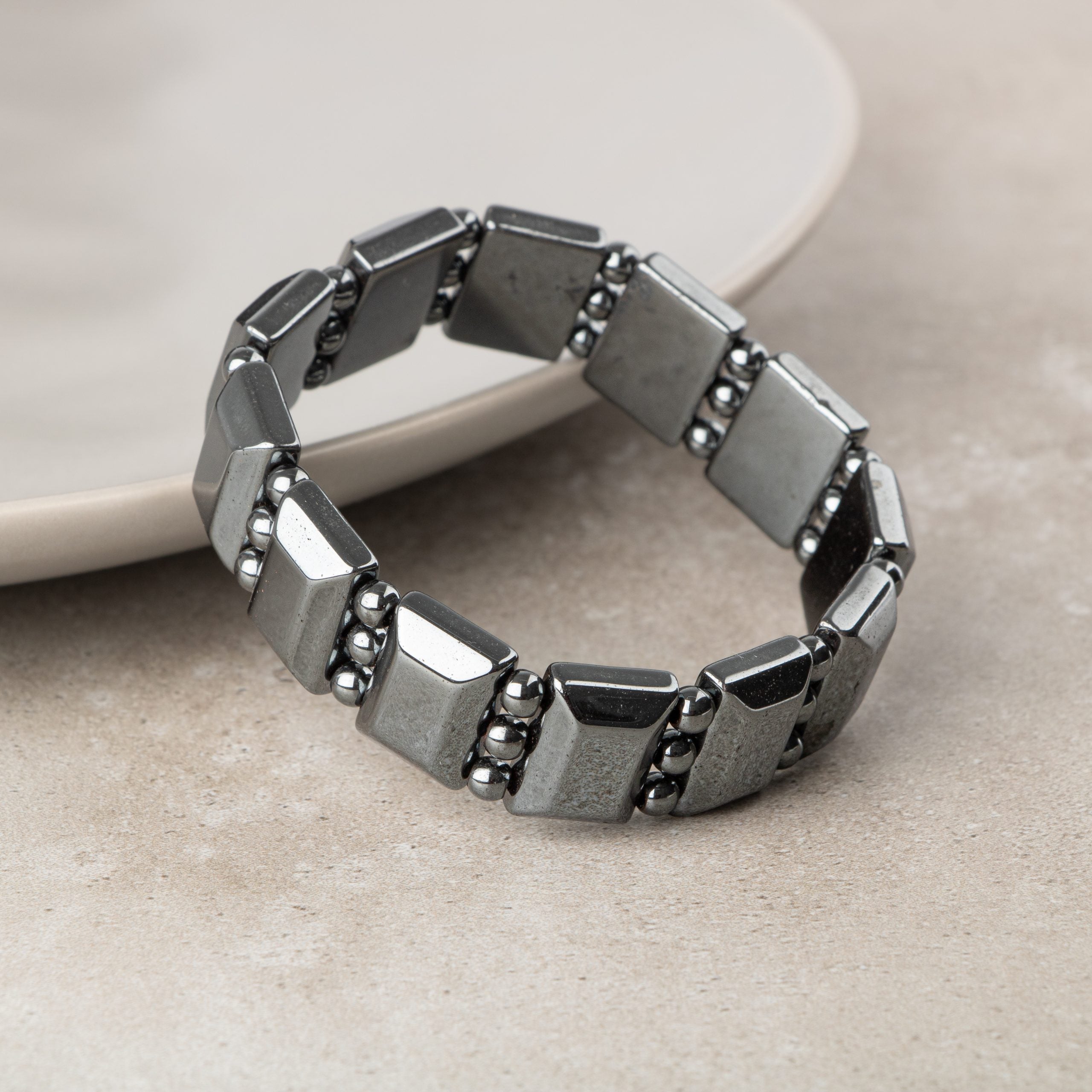 Certified Hematite Wide Cut Natural Gemstone Bracelet