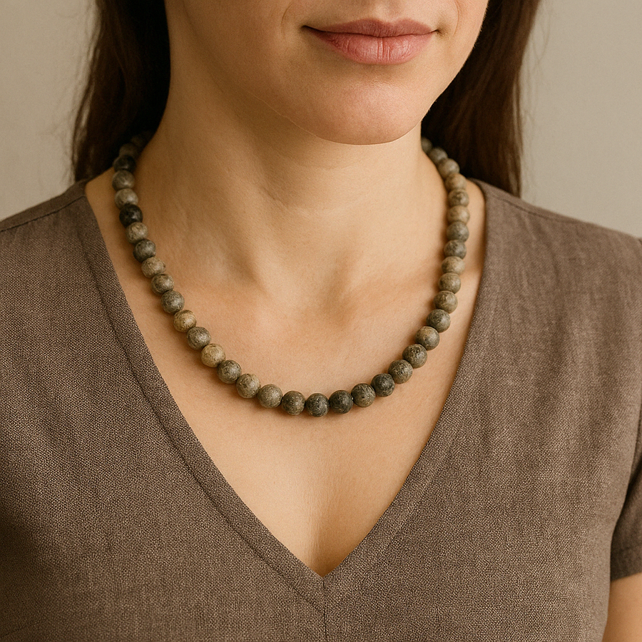 Laboratory Certified Fossil Coral 8 mm Natural Stone Necklace