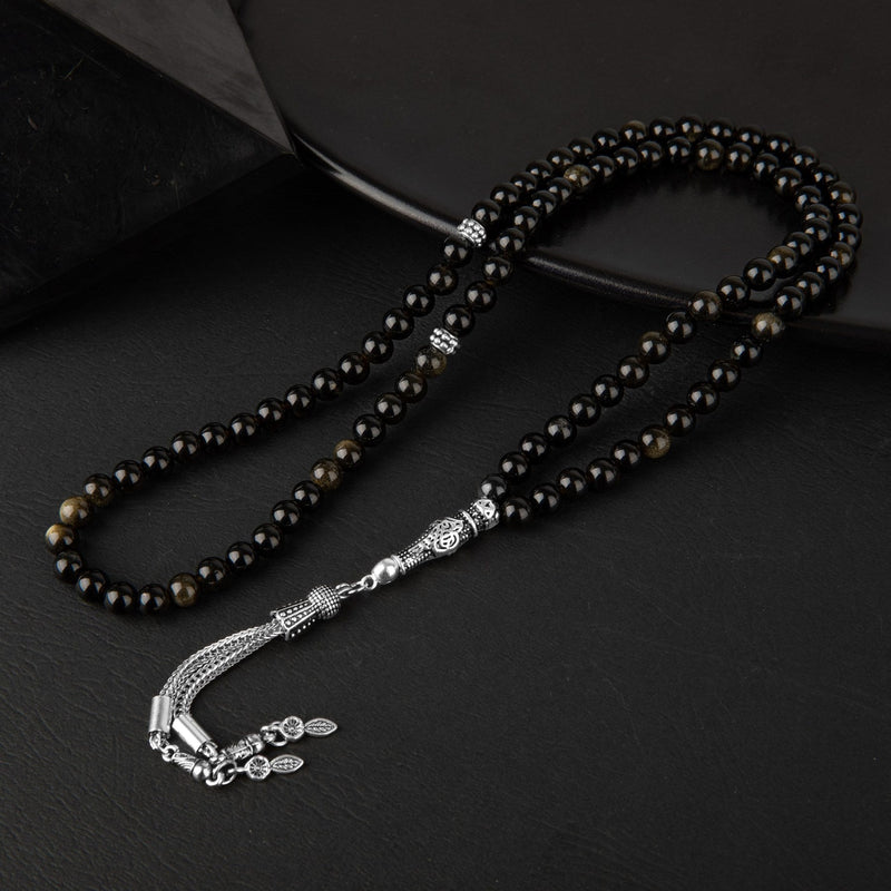 Laboratory Certified Golden Obsidian Natural Gemstone Prayer Beads 99-Bead – 6mm