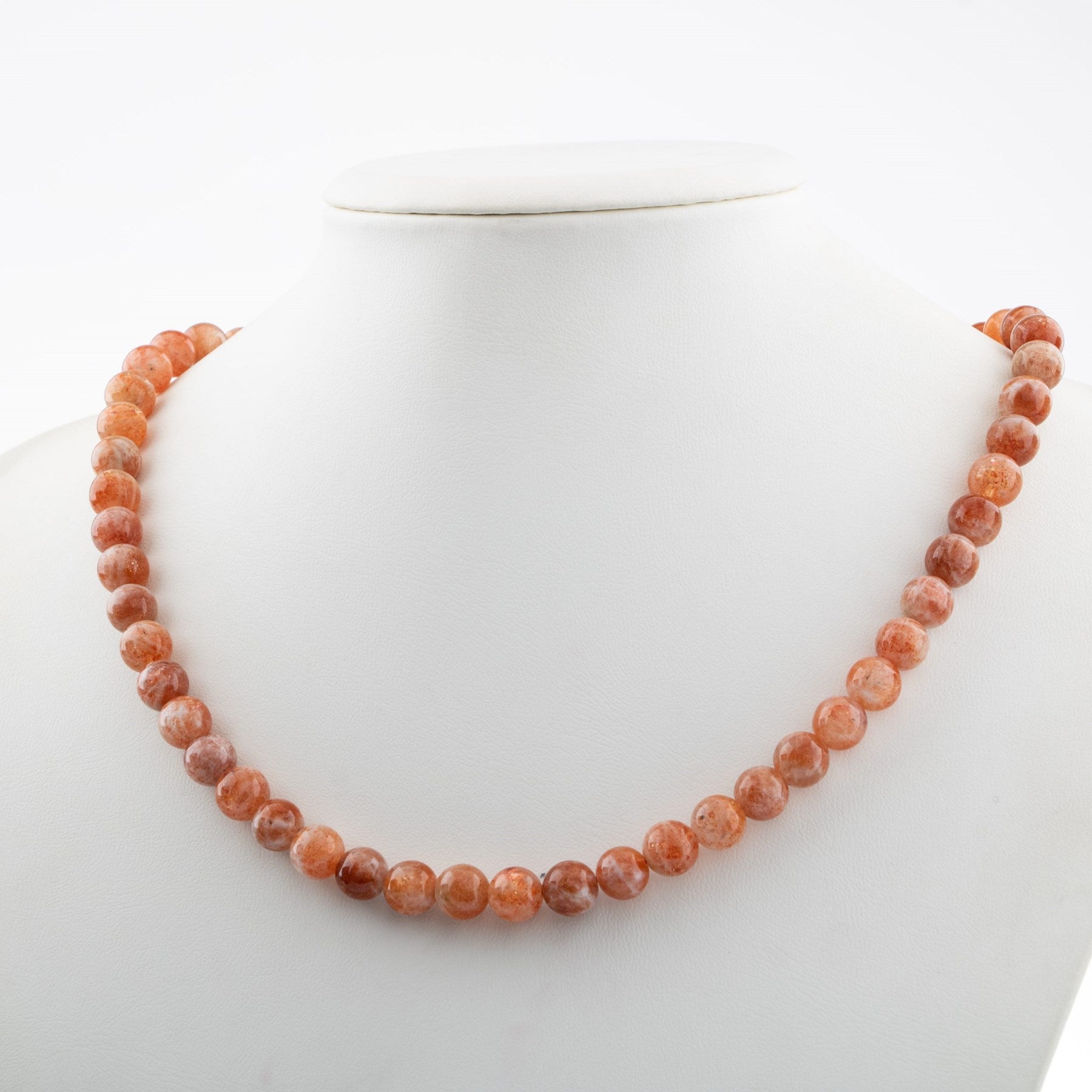 Laboratory Certified Sunstone 8 mm Natural Stone Necklace