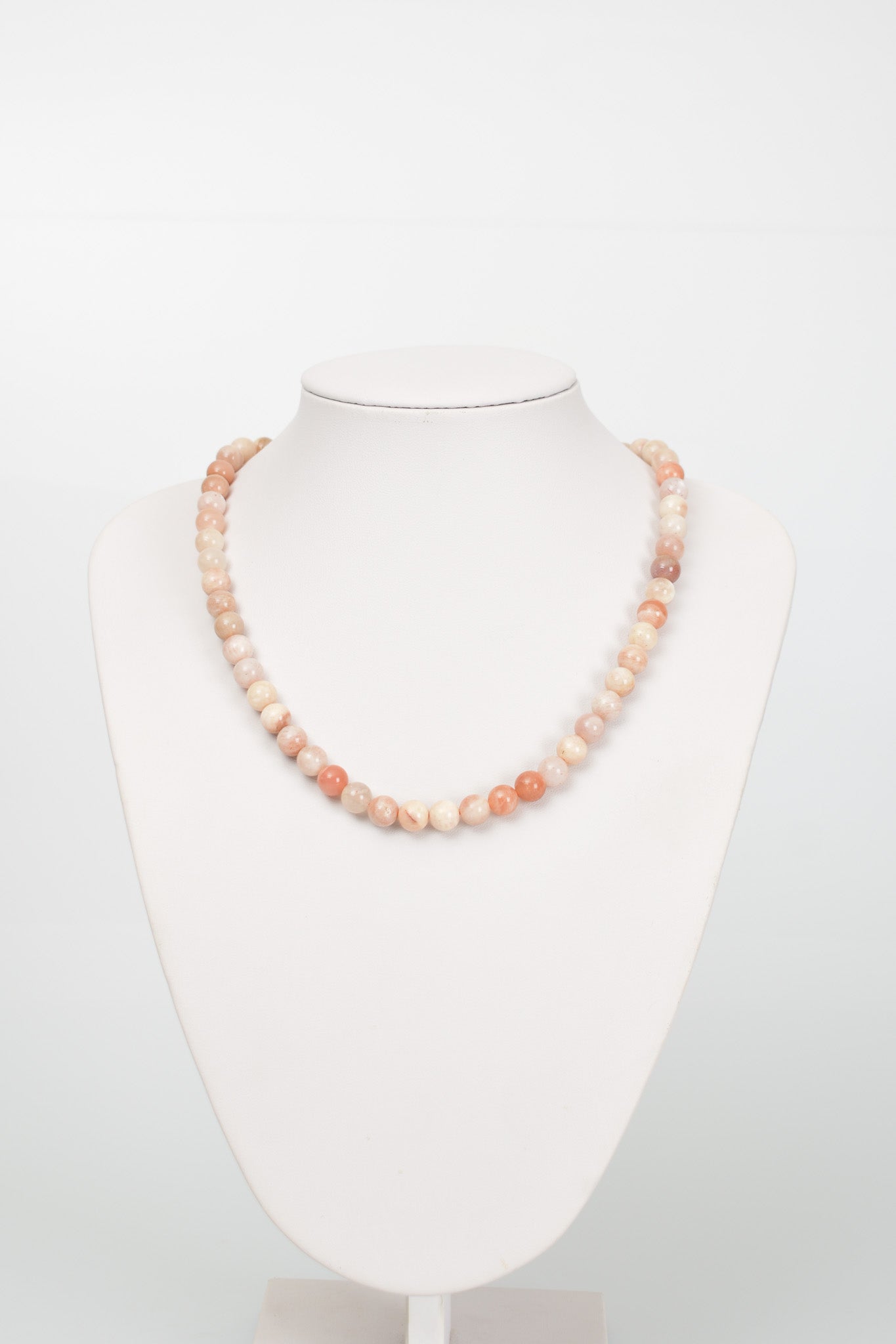 Laboratory Certified Sunstone 8 mm Natural Stone Necklace
