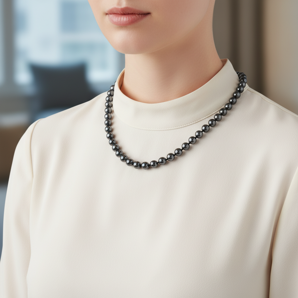 Laboratory Certified Hematite 8 mm Knotted Natural Stone Necklace