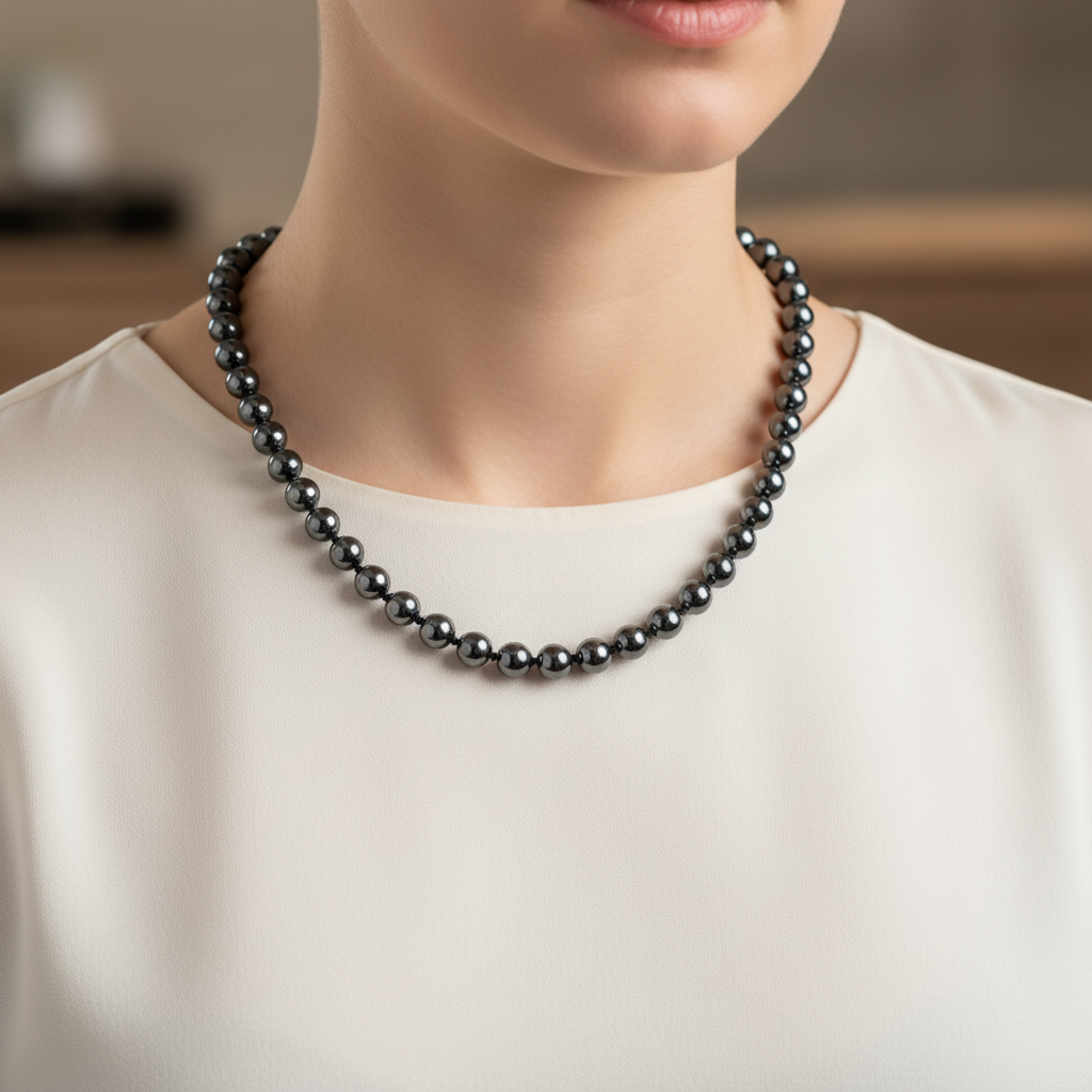 Laboratory Certified Hematite 8 mm Knotted Natural Stone Necklace