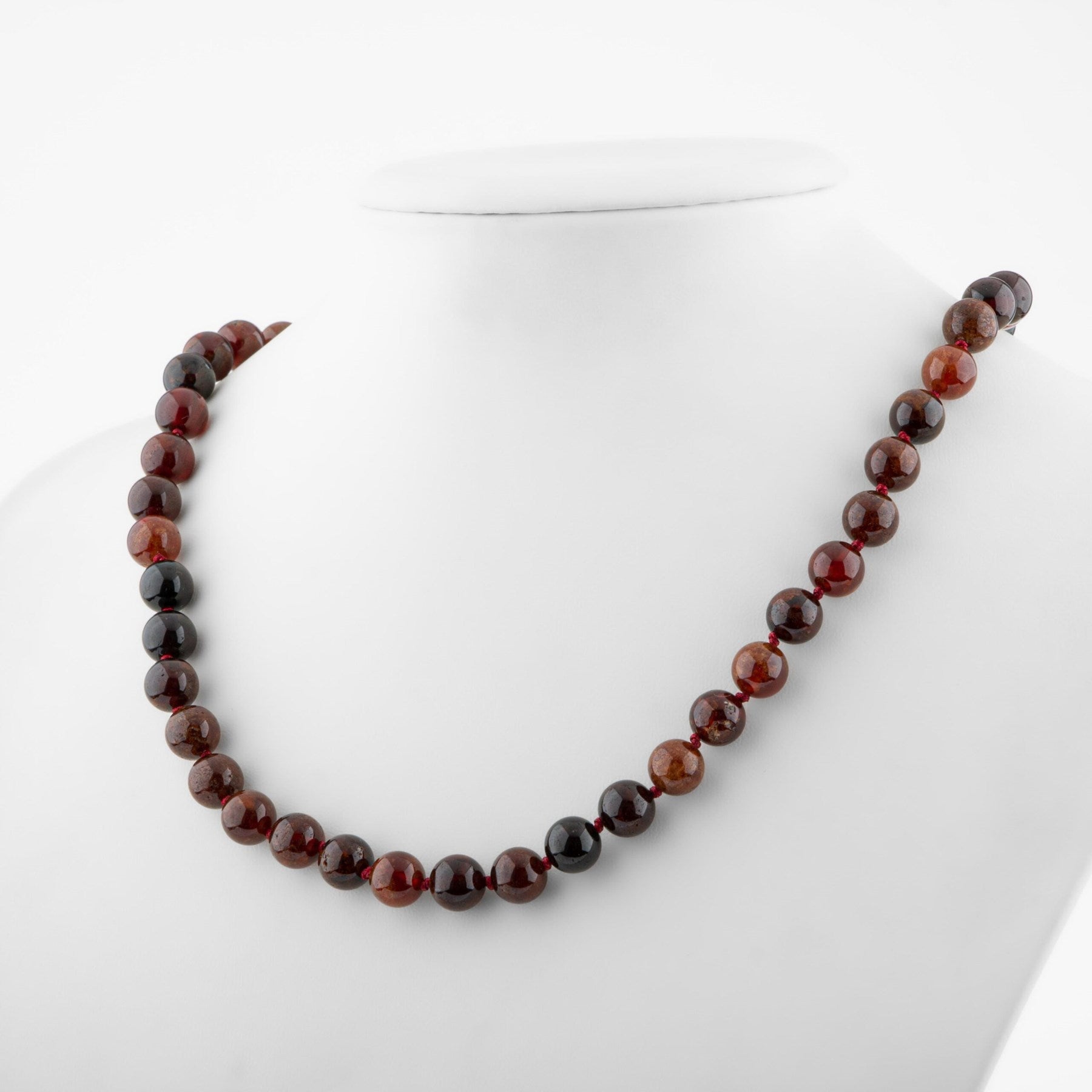 Laboratory Certified Hessonite Garnet 8 mm Knotted Natural Stone Necklace