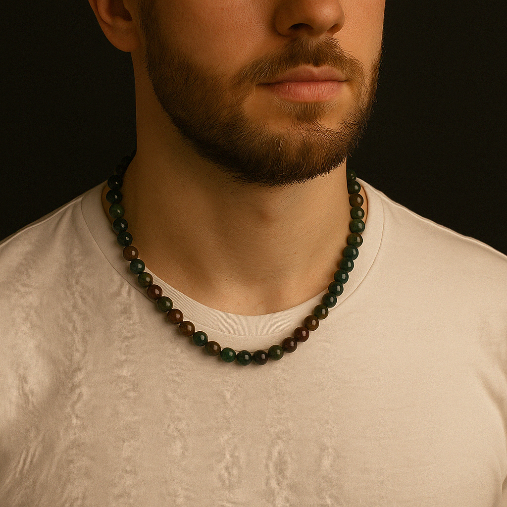 Laboratory Certified Indian Agate 8 mm Knotted Natural Stone Necklace